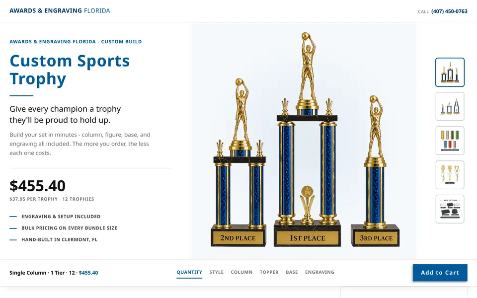 Awards and Engraving Florida trophy builder interface
