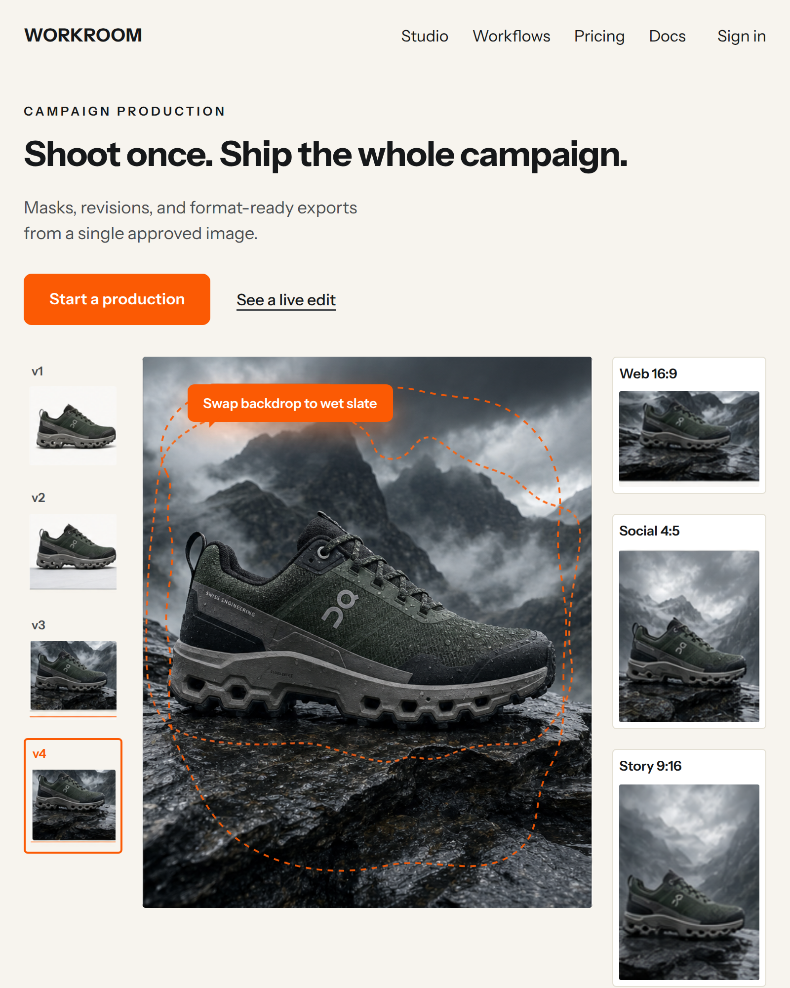 Concept website preview for Workroom, a campaign production tool